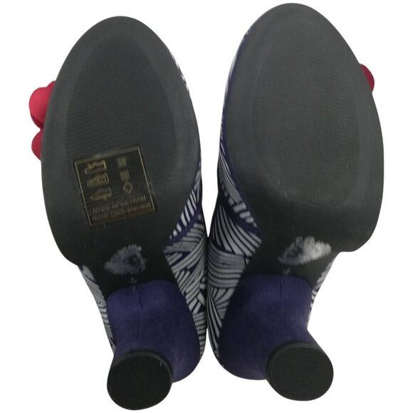 Ruby Shoo Mary Jane Heel Shoes Size EU 38 US 7 Red Flower Retro Geometric - Picture 5 of 12